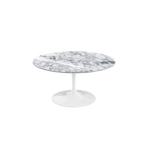 Table basse - SAARINEN &Oslash; 91 x H 38 cm Marbre Arabescato brillant Plateau marbre, base Rilsan blanc
