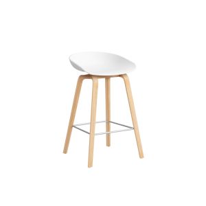 Tabouret haut - ABOUT A STOOL AAS 32 H65 Blanc L 47 x P 43 x H 75 cm, assise H 65 cm Ch&ecirc;ne savonn&eacute;