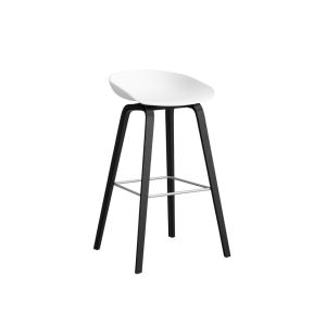 Tabouret haut - ABOUT A STOOL AAS 32 H75 Blanc L 50 x P 46 x H 85 cm, assise H 75 cm Ch&ecirc;ne noir vernis &agrave; base d'eau