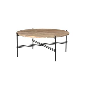 Table basse - TS COFFEE Ø 80 Ø 80 x H 35 cm Noir Plateau travertin, base métal laqué Travertin taupe chaud