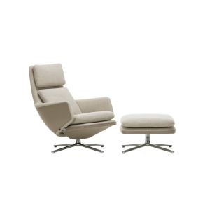Fauteuil - GRAND RELAX & OTTOMAN Tissu Tissu Dumet, cuir Forte, aluminium poli Beige gris 03/ sable 07
