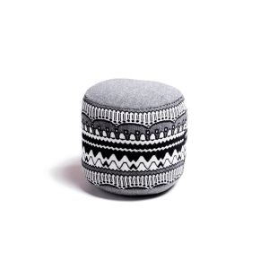 Pouf - HENRY Diam 44cm x H 45cm Noir Laine tricotée zig zag
