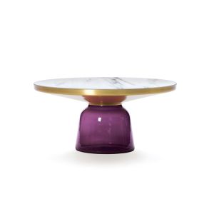 Table basse - BELL COFFEE Marbre Ø 75 x H 36 cm Violet améthyste Marbre blanc Verre soufflé, laiton, plateau marbre
