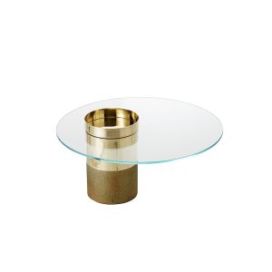 Table basse - HAUMEA M Ø 80 x H 40 cm Laiton/ rouille Verre trempé, laiton brillant, rouille