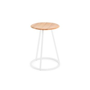 Tabouret - GUSTAVE H45 Blanc Assise ch&ecirc;ne massif, Pi&eacute;tement acier Diam 35cm x H 45cm