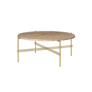 Table basse - TS COFFEE Ø 80 Ø 80 x H 35 cm Laiton Plateau travertin, base métal laqué Travertin taupe chaud