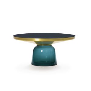 Table basse - BELL COFFEE TABLE Verre soufflé, laiton, plateau verre noir Ø 75 x H 36 cm Bleu Montana