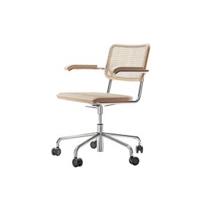 Fauteuil de bureau - S 64 ATELIER VDR H&ecirc;tre naturel Tube d'acier chrom&eacute;, h&ecirc;tre teint&eacute;, cannage, tissu plastique sous le cannage