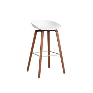 Tabouret haut - ABOUT A STOOL AAS 32 H75 Blanc L 50 x P 46 x H 85 cm, assise H 75 cm Noyer vernis &agrave; base d'eau