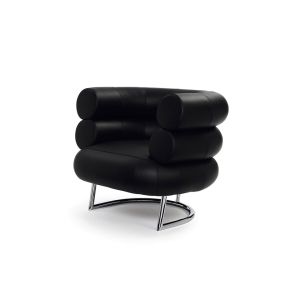 Fauteuil - BIBENDUM Noir L 90cm x P 79cm x H 72cm, Assise H 42cm Piètement acier chromé, Revêtement cuir