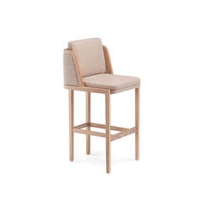 Tabouret haut - THRONE dossier tissu L 49 x P 53 x H 94,5 cm, Assise H 63 cm Ch&ecirc;ne huil&eacute; blanc / Clay 010
