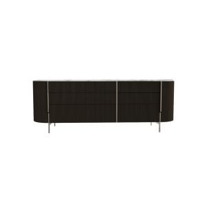 Meuble de rangement - KUMI COMÒ Frêne laqué noir, plateau marbre calacatta L 194 x P 50 x H 75 cm