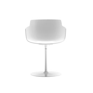 Petit Fauteuil - FLOW SLIM COLOR pied central Blanc L 55cm x P 54cm x H 76,4cm, Asisse H 44cm Coque polycarbonate, Extérieur brillant, intérieur gauf