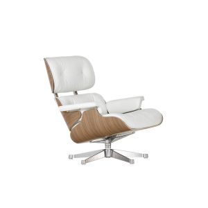 Fauteuil - EAMES LOUNGE CHAIR Cuir neige/ coque noyer pigmenté blanc Noyer pigmenté blanc, aluminium poli, cuir Premium