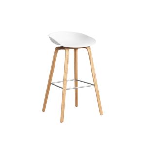 Tabouret haut - ABOUT A STOOL AAS 32 H75 Blanc L 50 x P 46 x H 85 cm, assise H 75 cm Ch&ecirc;ne vernis &agrave; base d'eau
