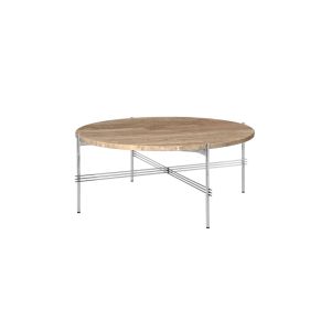 Table basse - TS COFFEE Ø 80 Ø 80 x H 35 cm Plateau travertin, base métal laqué Travertin taupe chaud Acier poli