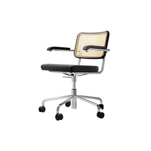 Fauteuil de bureau - S 64 ATELIER SPVDR Noir/ Step 60999 Tube d'acier chrom&eacute;, h&ecirc;tre teint&eacute;, cannage, assise capitonn&eacute;e tissu Gabriel Step