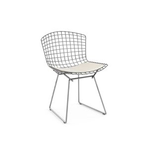 Chaise - BERTOIA avec galette d'assise Blanc Acier chromé poli, vinyle L 54cm x P 58cm x H 73cm, Assise 46cm