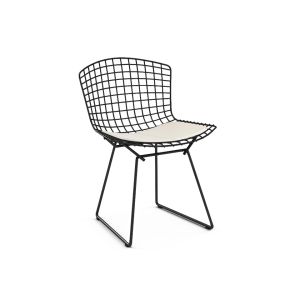 Chaise - BERTOIA OUTDOOR avec galette d'assise Acier finition rilsan, Coussin vinyle blanc Noir L 54cm x P 58cm x H 73cm, Assise 46cm