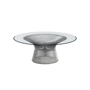 Table basse - PLATNER Acier finition nickel poli, verre clair Ø 107 x H 38,5 cm