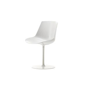 Chaise - FLOW pied central Blanc Aluminium, polycarbonate moulé, Extérieur brillant, intérieur gauffré L 53cm x P 54cm x H 80cm , Assise H 44cm