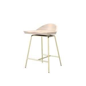 Tabouret haut - SPINDLE dossier bas H 61 L 48,2 x P 49,5 x H 72 cm, assise H 61,5 cm Frêne blanchi/ laiton satiné