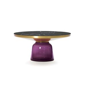 Table basse - BELL COFFEE Marbre Ø 75 x H 36 cm Violet améthyste Marbre noir Verre soufflé, laiton, plateau marbre