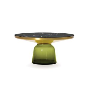 Table basse - BELL COFFEE Marbre Vert olive Ø 75 x H 36 cm Marbre noir Verre soufflé, laiton, plateau marbre