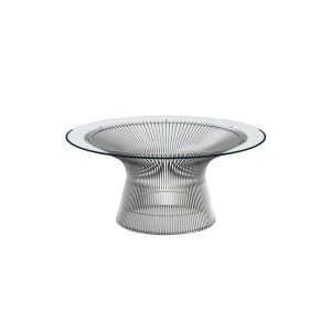 Table basse - PLATNER Ø 91,5 Acier finition nickel poli, verre clair Ø 91,5 x H 38,5 cm