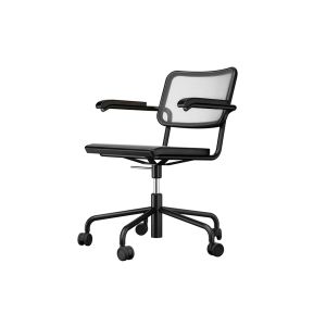 Fauteuil de bureau - S 64 ATELIER NDR Noir Tube d'acier laqu&eacute; noir, h&ecirc;tre teint&eacute;, cannage synth&eacute;tique noir