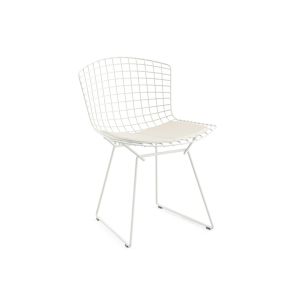 Chaise - BERTOIA OUTDOOR avec galette d'assise Blanc Acier finition rilsan, Coussin vinyle blanc L 54cm x P 58cm x H 73cm, Assise 46cm