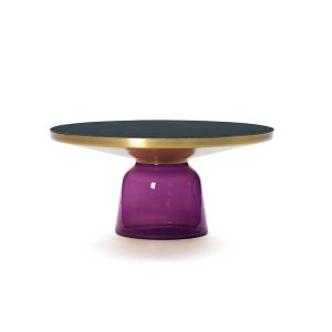 Table basse - BELL COFFEE TABLE Verre soufflé, laiton, plateau verre noir Ø 75 x H 36 cm Violet améthyste