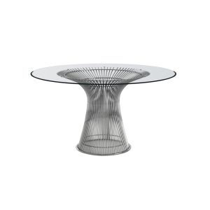 Table - PLATNER Ø 135 Acier finition nickel poli, verre clair Ø 135 x H 70 cm