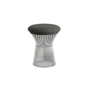 Tabouret - PLATNER STOOL Graphite Velours, acier finition nickel poli
