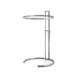 Table d'appoint guéridon - ADJUSTABLE TABLE E1027 Acier chromé, verre cristal Ø 52 x H 64-102 cm