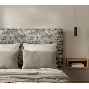 Tête de Lit Cloutée Toile de Jouy Bleu Encre