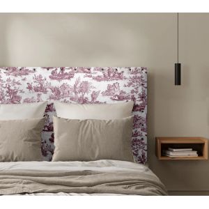 Tête de Lit Cloutée Toile de Jouy Rouge Grenat