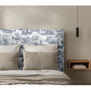 Tête de Lit Cloutée Toile de Jouy Bleu Indigo