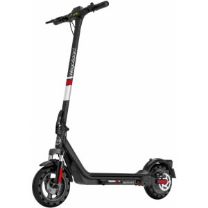 Trottinette électrique Boomer Pro Occasion Noir, moteur 500W, batterie 36V 12,5Ah, autonomie 45 km, roues pleines 10 pouces, suspensions avant/arrière, freins disque et tambour, étanchéité IP65, tableau de bord couleur, pliable