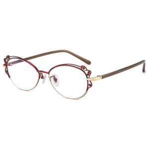 Firmoo Rouge Ovale M&eacute;tal Monture Lunettes de Vue WB1277