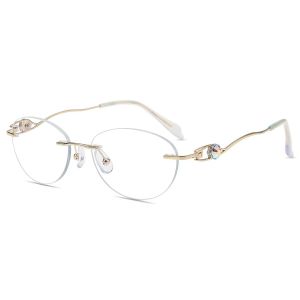 Firmoo Doré Ovale Titane Monture Lunettes de Vue SZ13