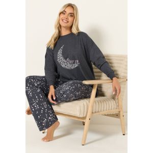 Curve ensemble de pyjama &agrave; jambe large gris anthracite &laquo; night sky &raquo; Yours pour femme, taille 62-64 | Coton/Polyester