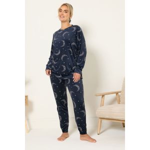 Curve ensemble pyjama et chouchou en polaire bleu marine moon & star Yours pour femme, taille 62-64 | Polyester