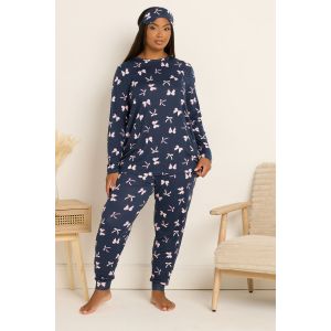 Curve ensemble pyjama et masque pour les yeux doux au toucher avec n&oelig;ud bleu marine Yours pour femme, taille 62-64 | Polyester/&Eacute;lasthanne