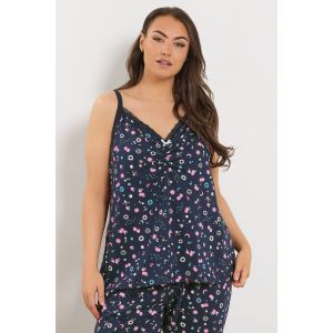 Ensemble de pyjama court avec caraco bleu marine &agrave; petites fleurs Yours pour femme, taille 62-64 | Coton