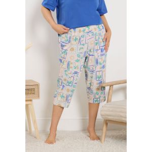 Pantalon de pyjama court marron nature &agrave; imprim&eacute; Yours pour femme, taille 62-64 | Coton/Polyester