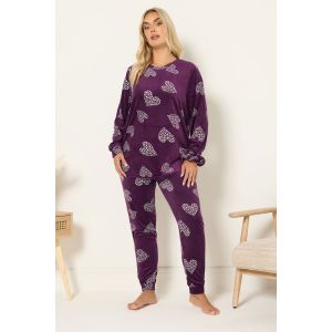 Curve ensemble pyjama et chouchou en polaire bordeaux &agrave; imprim&eacute; c&oelig;urs rouges Yours pour femme, taille 62-64 | Polyester