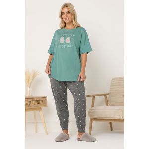 Pyjama grande taille resserr&eacute; aux chevilles &laquo; let's avo duvet day &raquo; vert Yours pour femme, taille 62-64 | Coton/Polyester