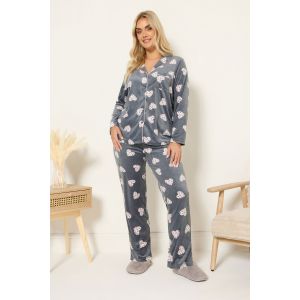 Curve ensemble de pyjama en polaire gris &agrave; imprim&eacute; c&oelig;ur animal Yours pour femme, taille 62-64 | Polyester