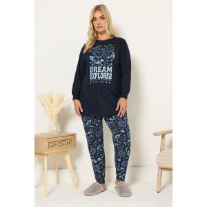Curve ensemble de pyjama &agrave; revers bleu marine &laquo; dream explorer &raquo; Yours pour femme, taille 62-64 | Coton